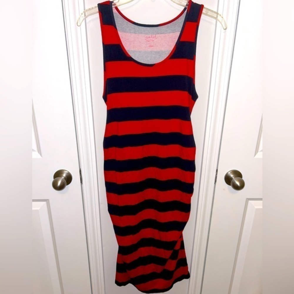 Isabel‎ Maternity red/navy blue striped dress - sz SMALL